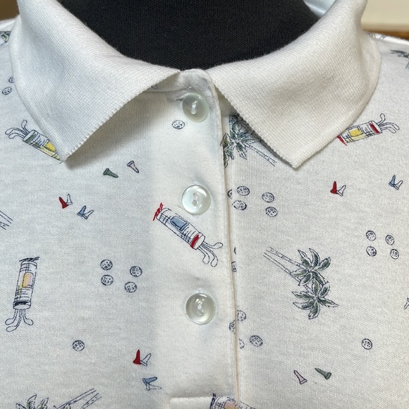 LARGE BONNIE EVANS 👚 POLO GOLF SHIRT WHITE WITH TOUCHES OF RED/YELLOW/GREY - Picture 1 of 12